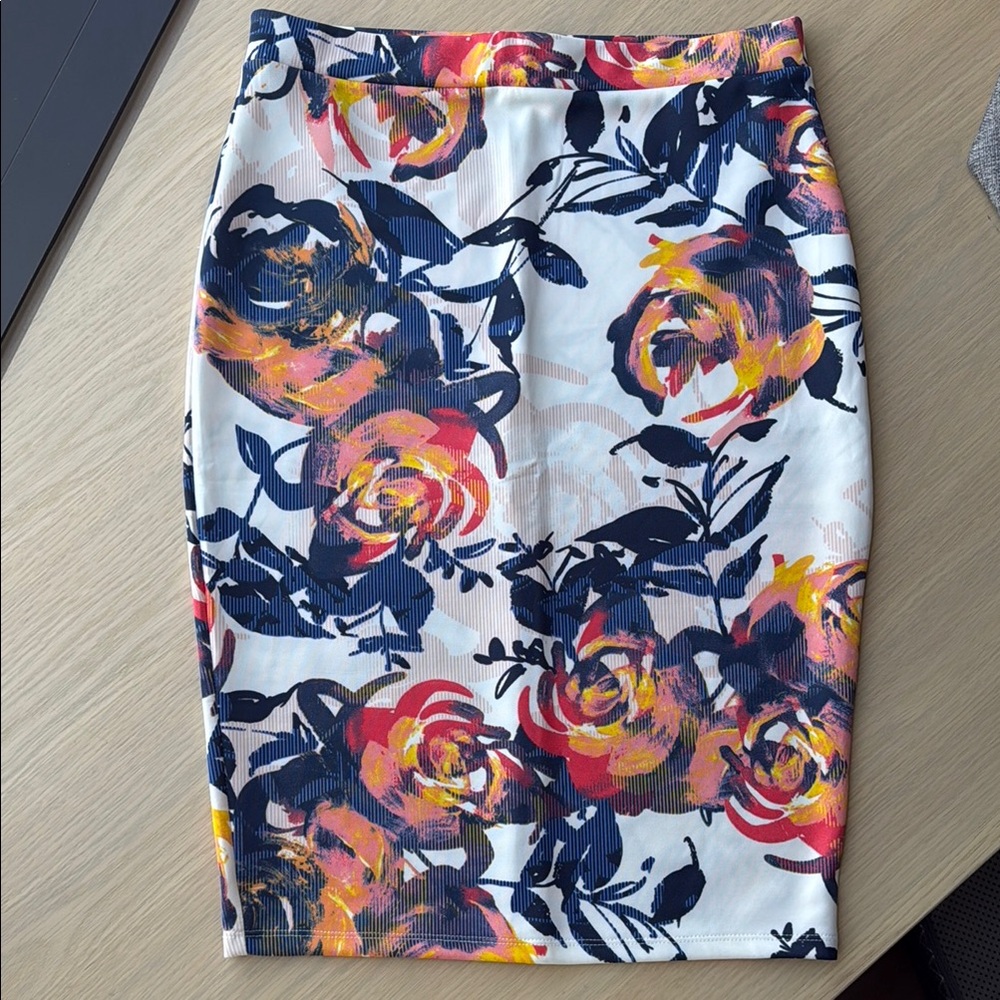Warehouse Orange Pink Midi Pencil Skirt for Cocktail